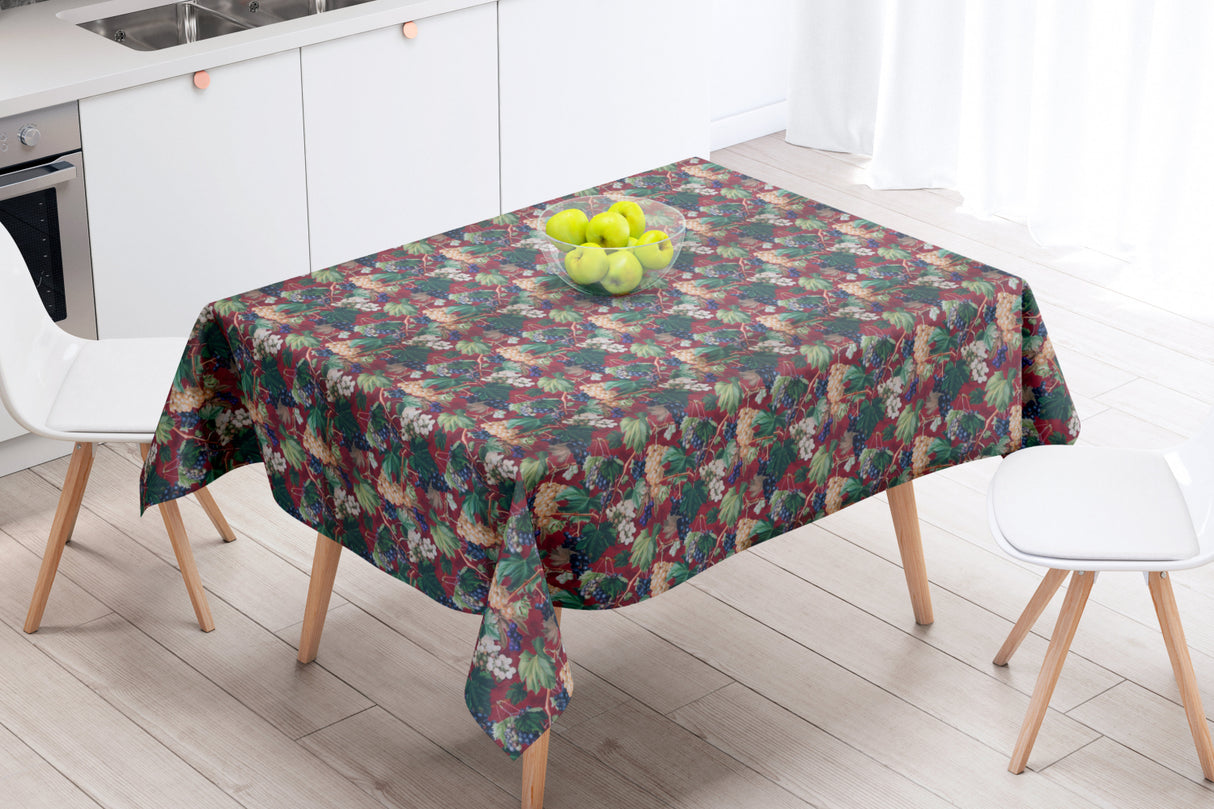 Vignes Bordeaux - Akryldug med blade og vindruer - 155 cm bred