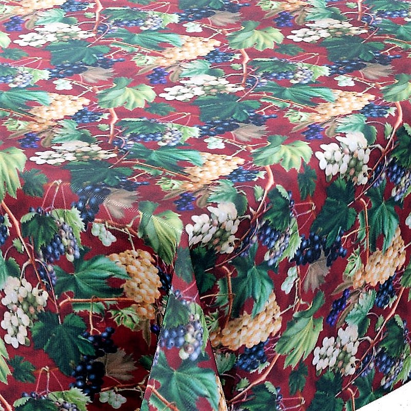 Vignes Bordeaux - Akryldug med blade og vindruer - 155 cm bred