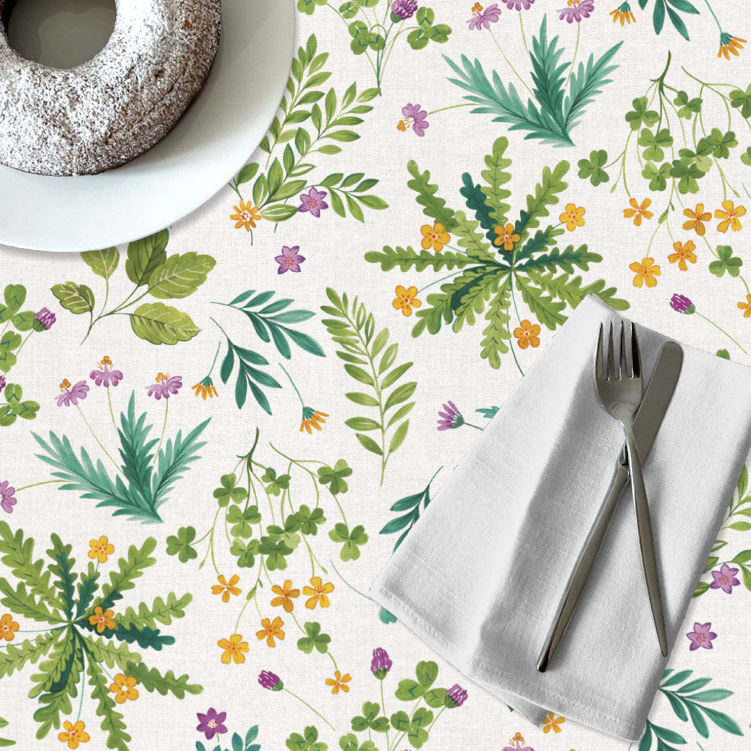 Vild Kløver – Voksdug med blomster og urter, næerbillede