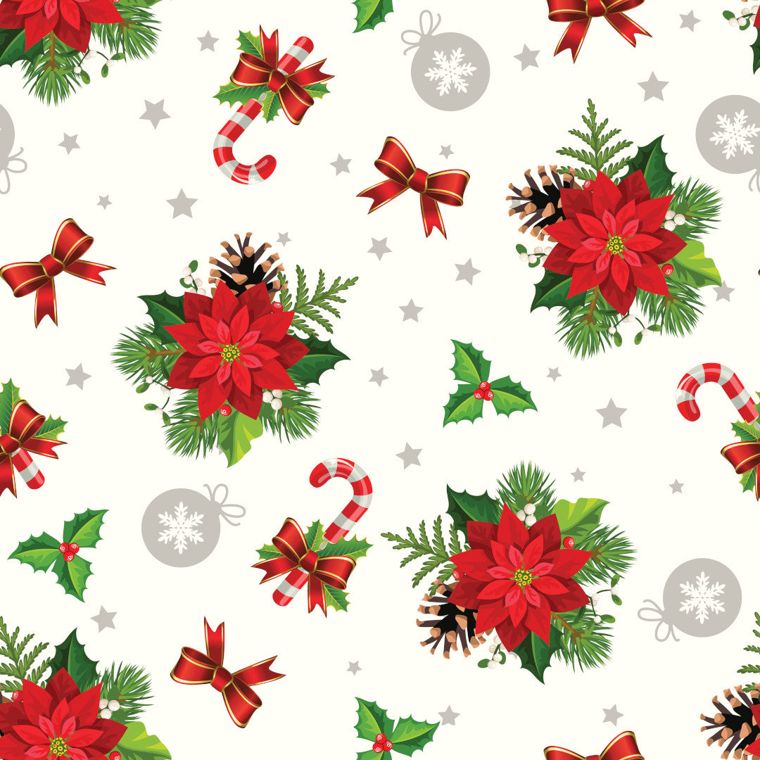 Nærbillede af Vinterhvid Jul voksdug med julestjerner