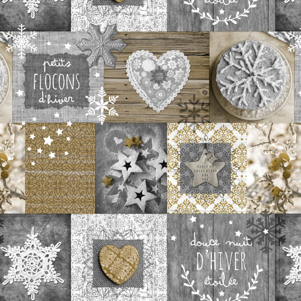 Vinterland - Julevoksdug i smukke grå, beige og lyse sand farver