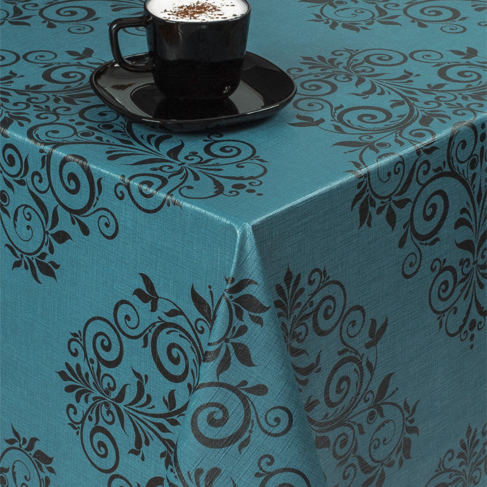 Humleornamenter Petroleum - Voksdug i flot hørlook