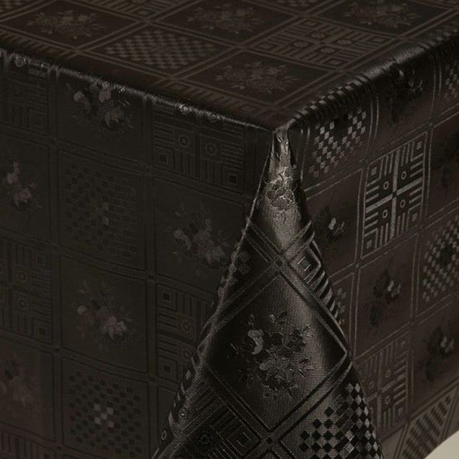 Sort voksdug med roser i præget mønster, 140 cm bred