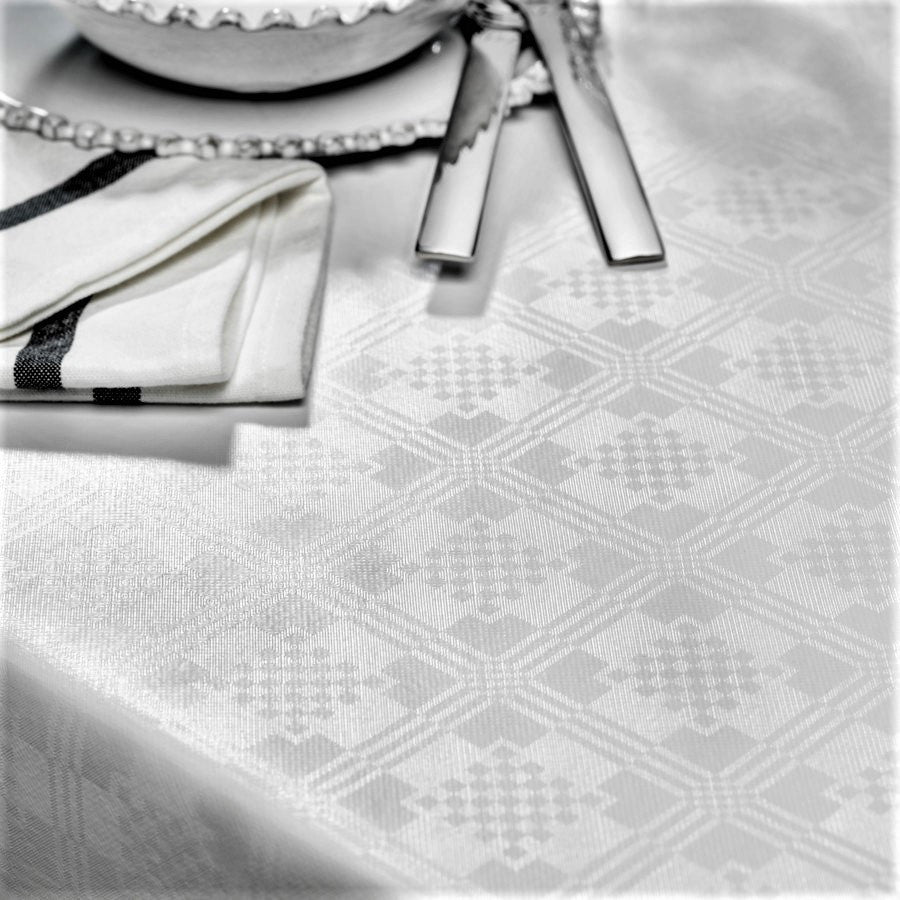 Damast Carre Classic hvid, damask præget voksdug