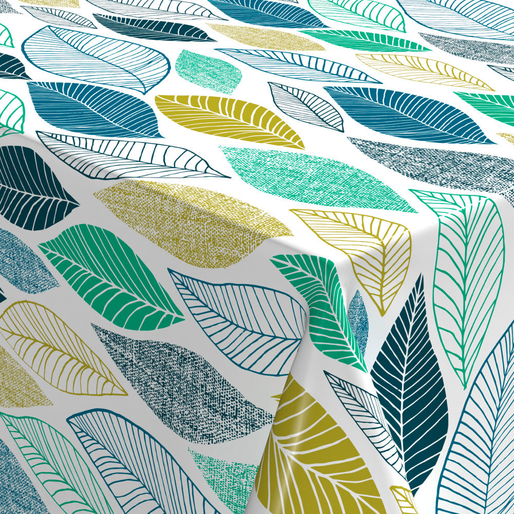 Cascade - Voksdug med struktur og blade i blå og grønne nuancer