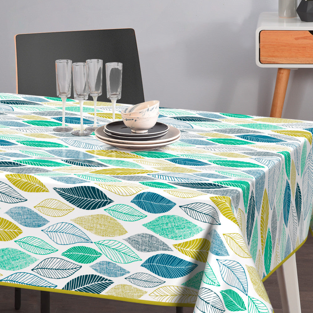 Cascade - Voksdug med struktur og blade i blå og grønne nuancer