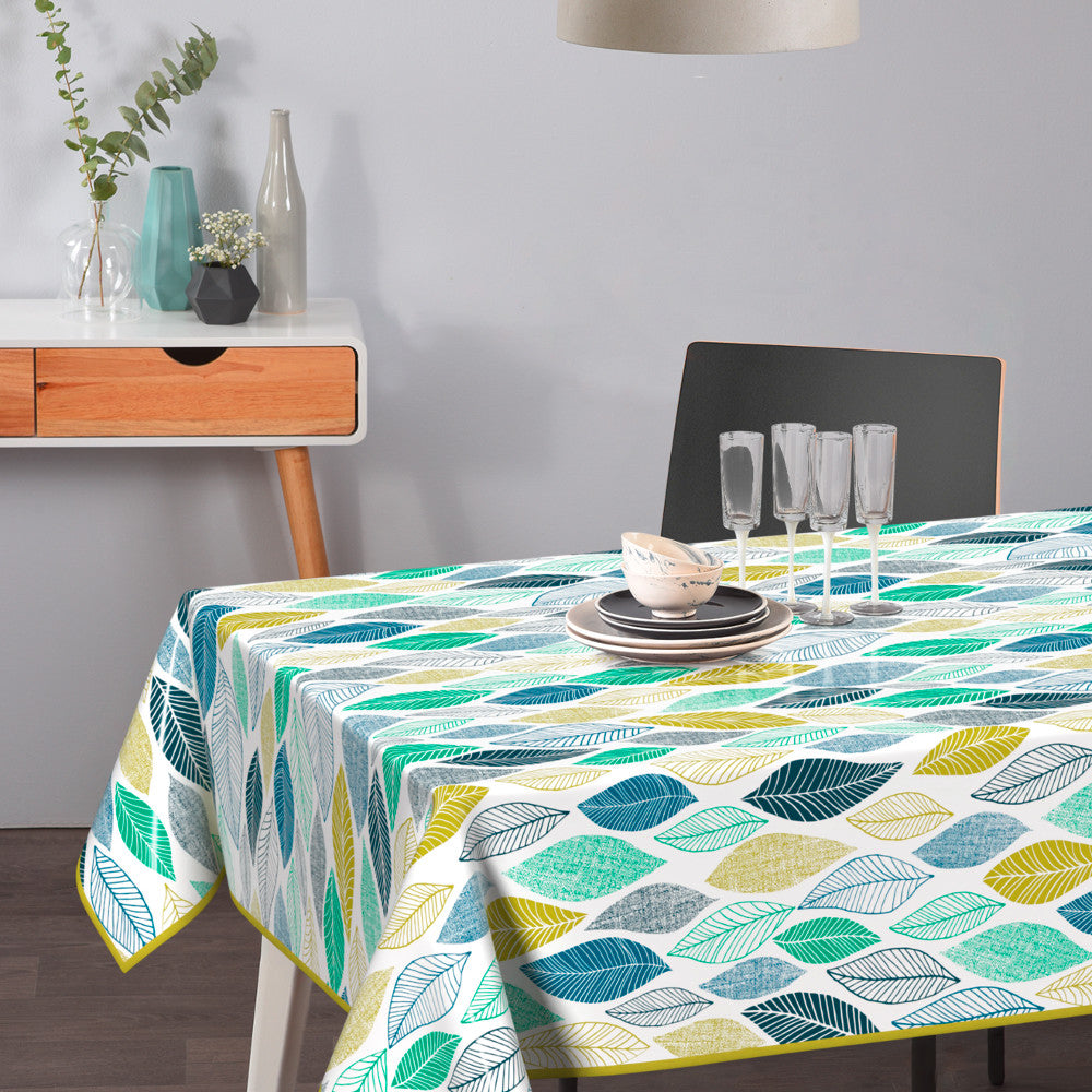 Cascade - Voksdug med struktur og blade i blå og grønne nuancer