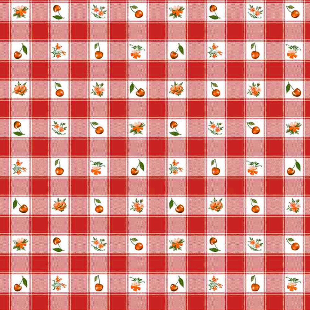 LÆNGDE: 3,3 m - Voksdug - Cherries and Pansies Rød