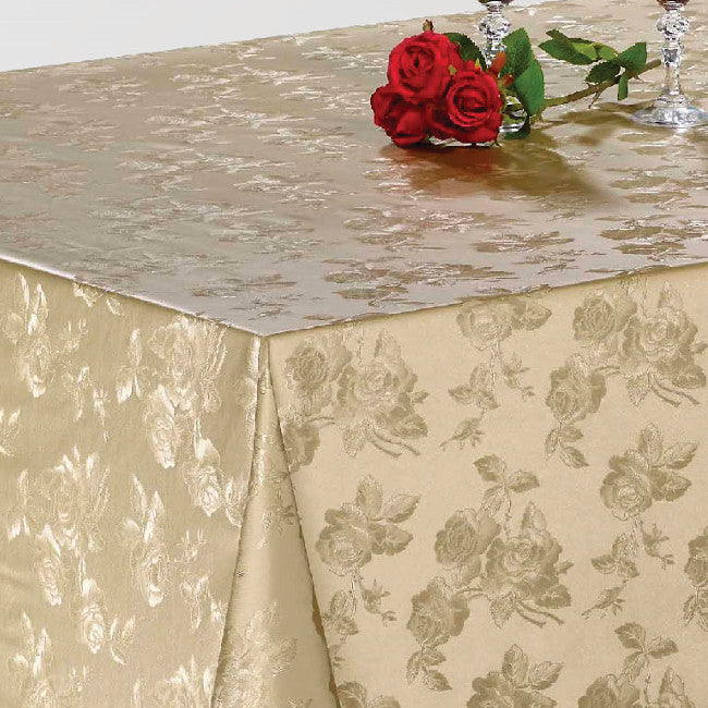 Damask Rose Beige-Gylden - Voksdug med flot præget damask mønster