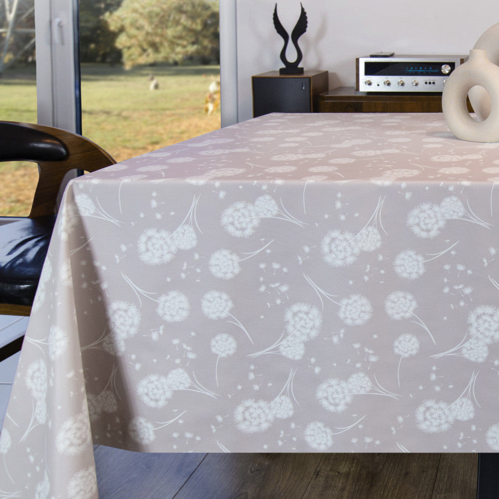 Fnok Beige - Voksdug med mælkebøtter og stofagtig overflade