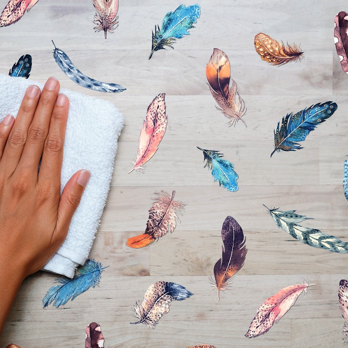 Finja, gennemsigtig voksdug, klar plastdug med kulørte fjer