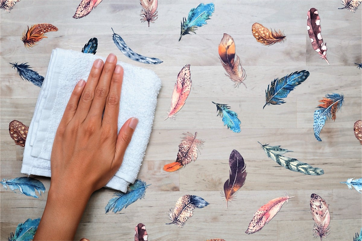 Finja, gennemsigtig voksdug, klar plastdug med kulørte fjer