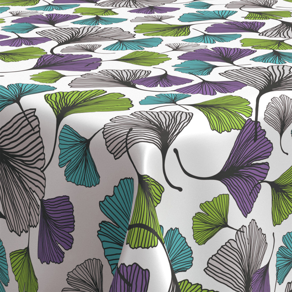 Ginkgo - Voksdug med ginkgo biloba blade i lilla grøn turkis grå