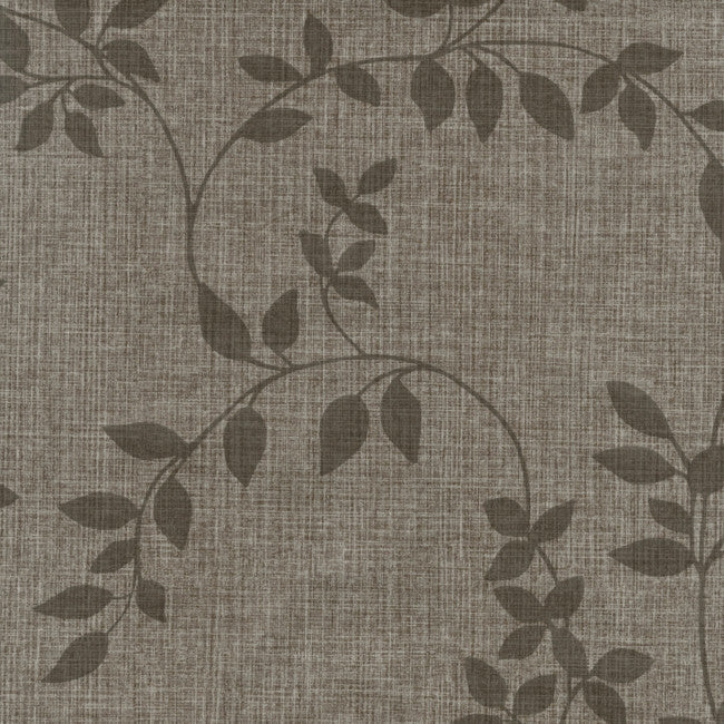 Voksdug Linette Robust Leaf, brun hørlook med blad mønster, 140 cm bred