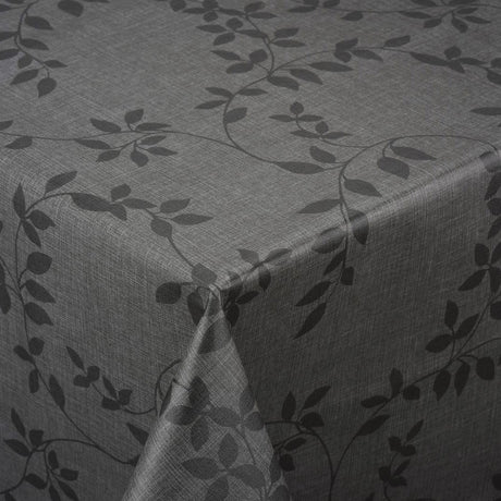 Voksdug med hørlook og klassisk bladmønster, antracit