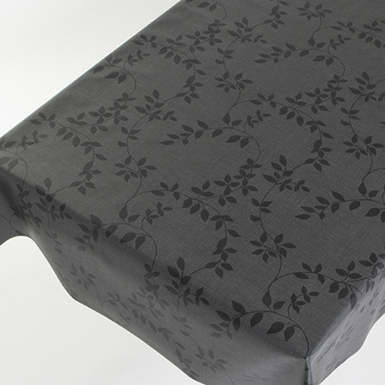 Voksdug Linette Antracit, hørlook med blade, 140 cm bred