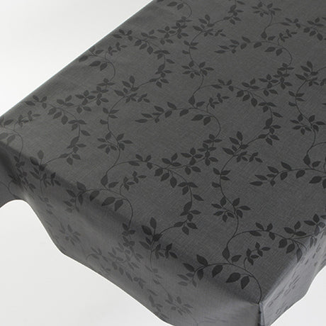 Voksdug Linette Antracit, hørlook med blade, 140 cm bred