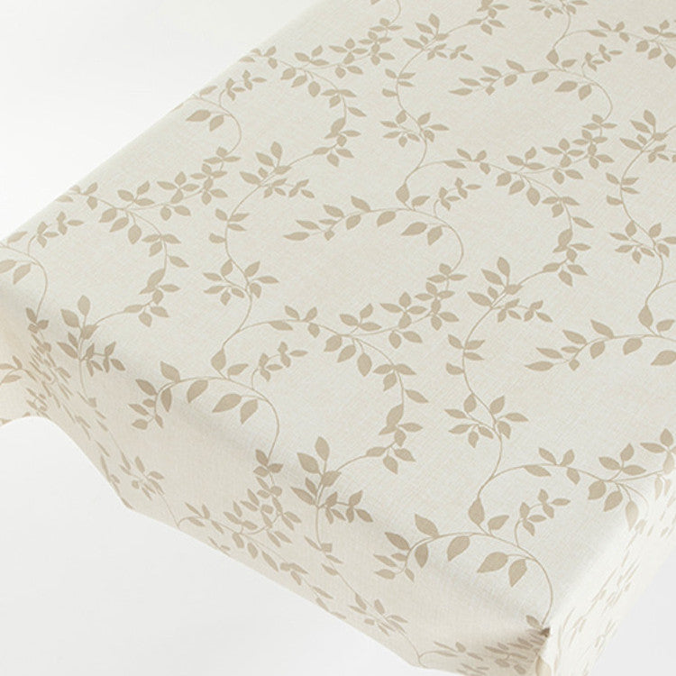 Voksdug Linette varm beige, hørlook med blade, 140 cm bred