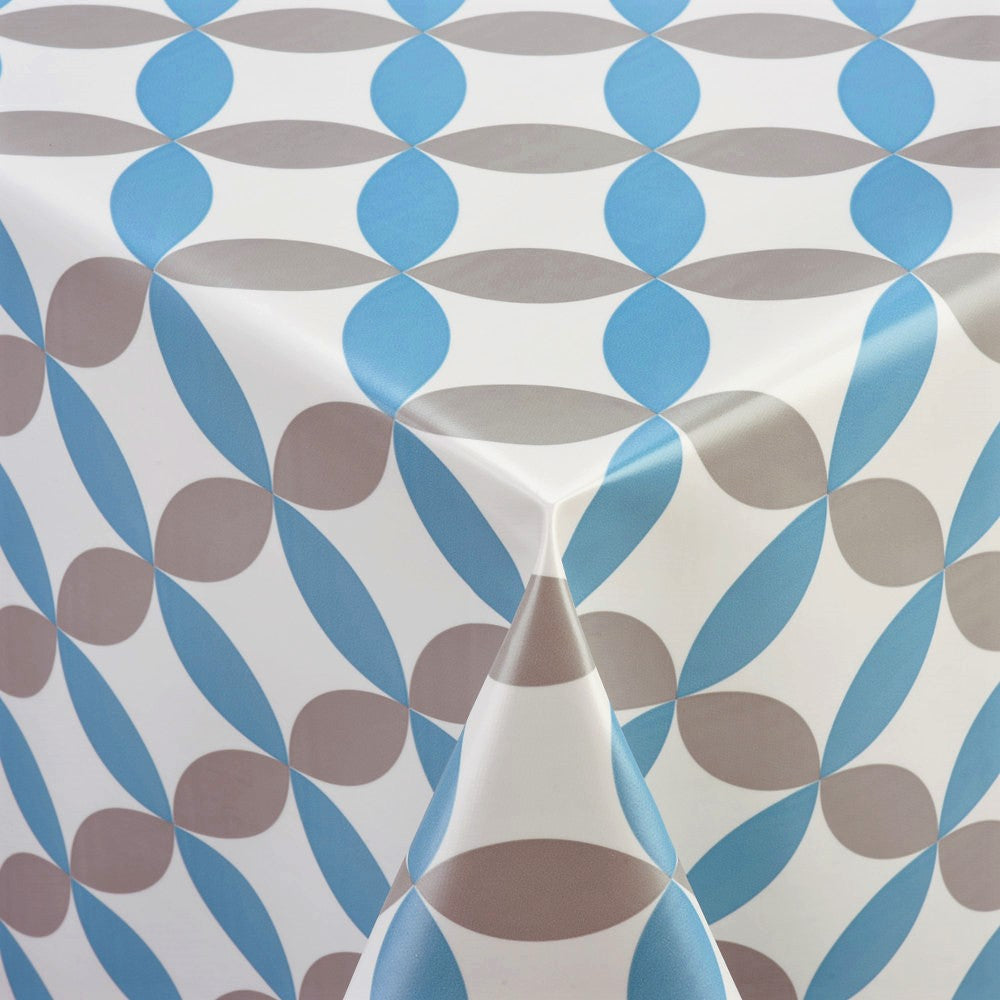 Luna Blue - Hvid voksdug med retro cirkelmønster