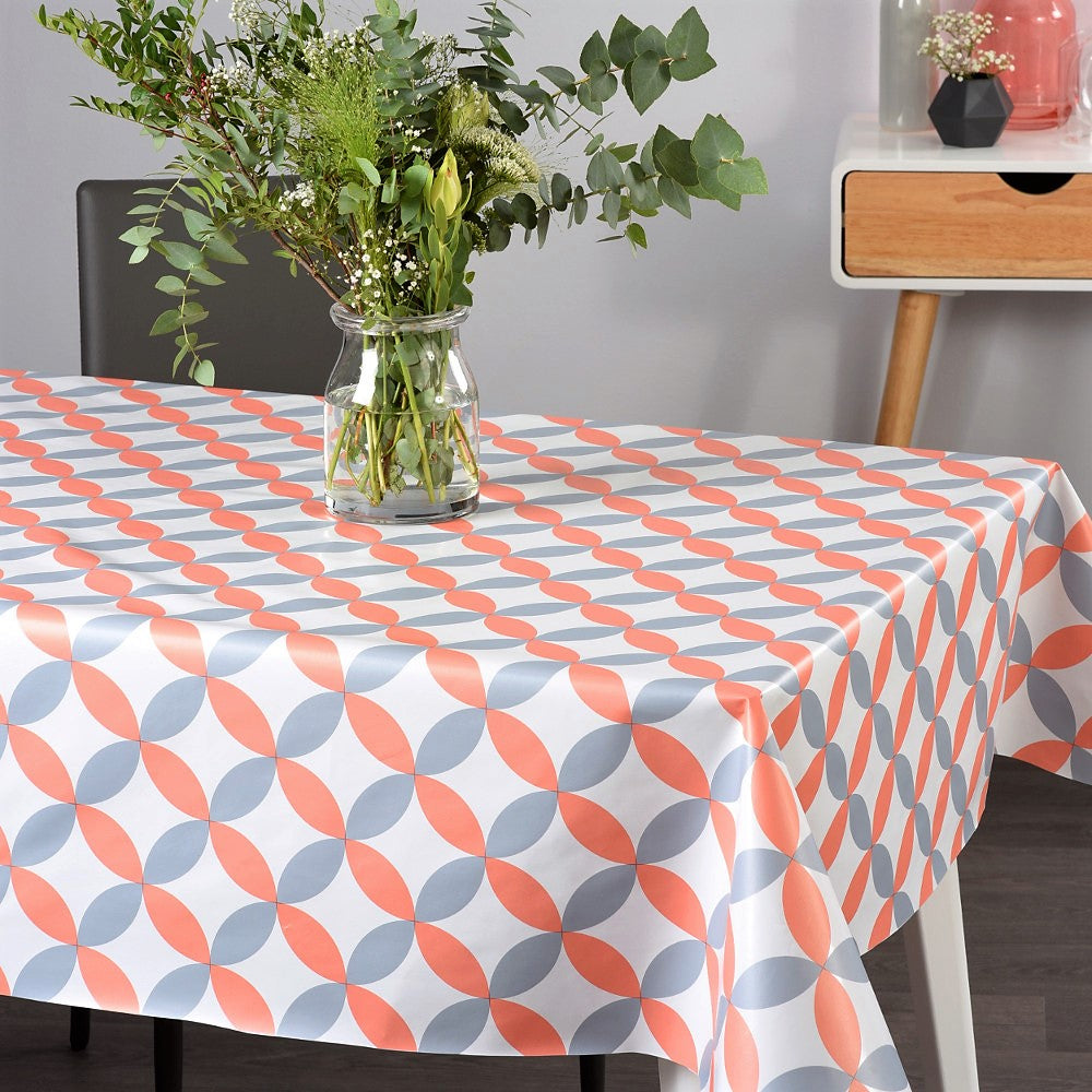 Luna Melon - Hvid voksdug med retro cirkelmønster