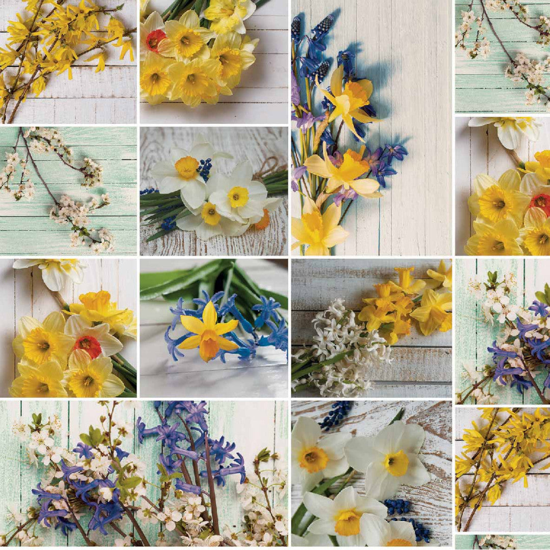 Voksdug med collage af blomster - Hel rulle = ca. 20 m