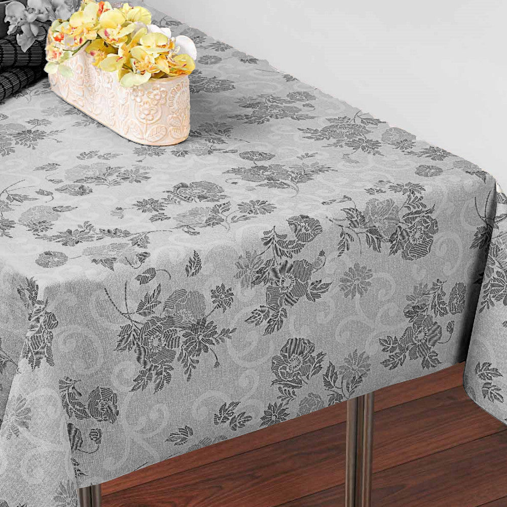 Misty Grey Flower - voksdug med blomster motiv, 160 cm bred