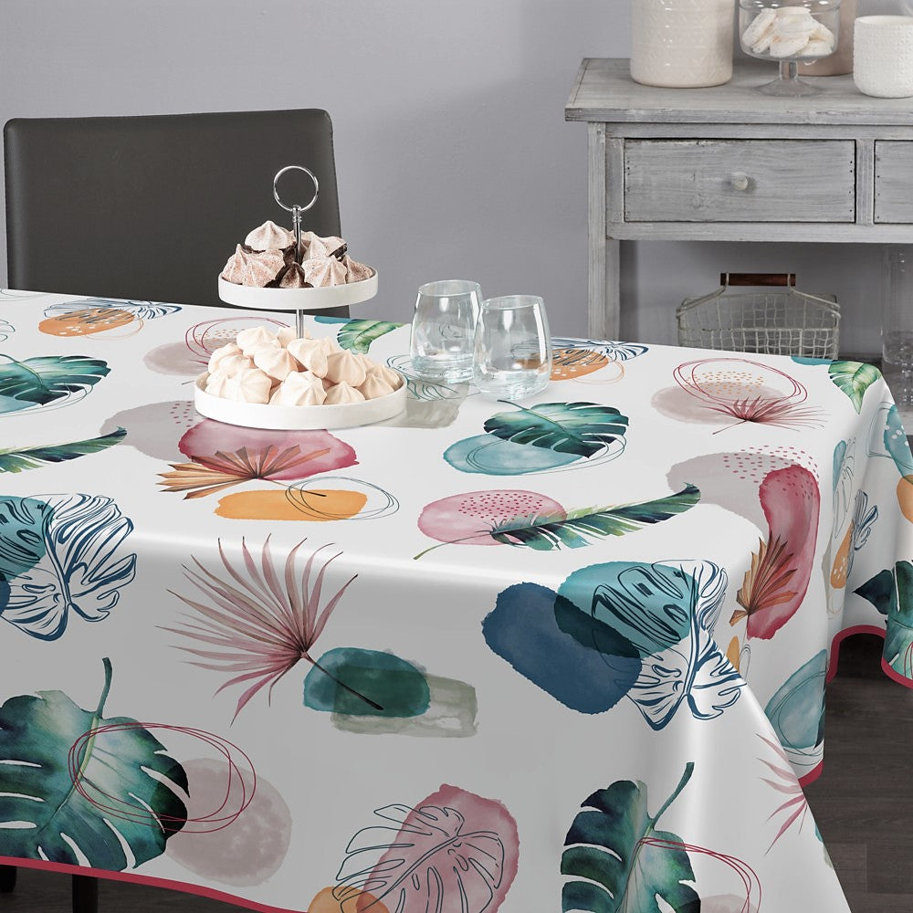 Playfull Leaves - Festlig voksdug i hørlook med smukke blade