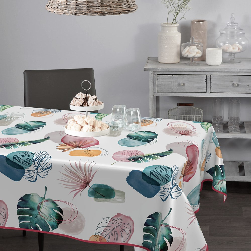 Playfull Leaves - Festlig voksdug i hørlook med smukke blade