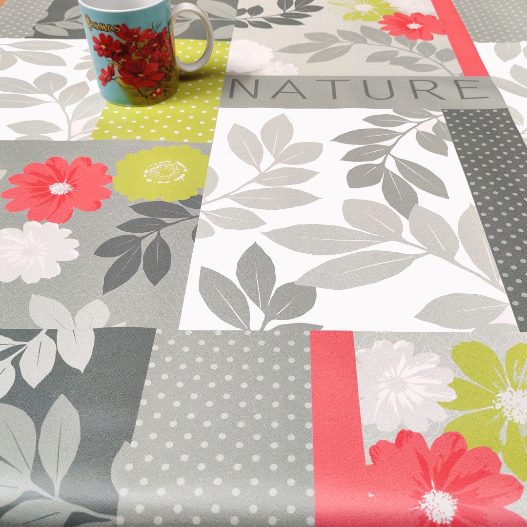 Pure Nature, voksdug med blomster og blade, 140 cm