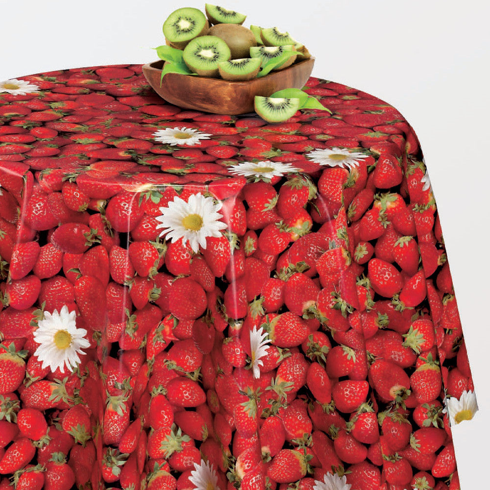 Dansk Sommer - Rund voksdug med jordbær og margueritter