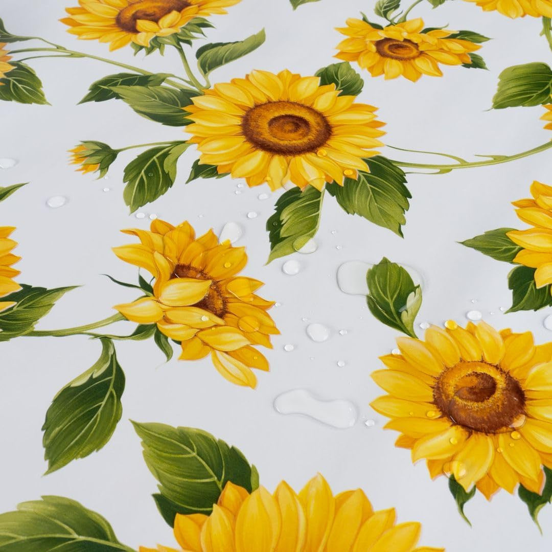 Solsikker - Voksdug i gule og orange farver på hvid bund, 140 cm
