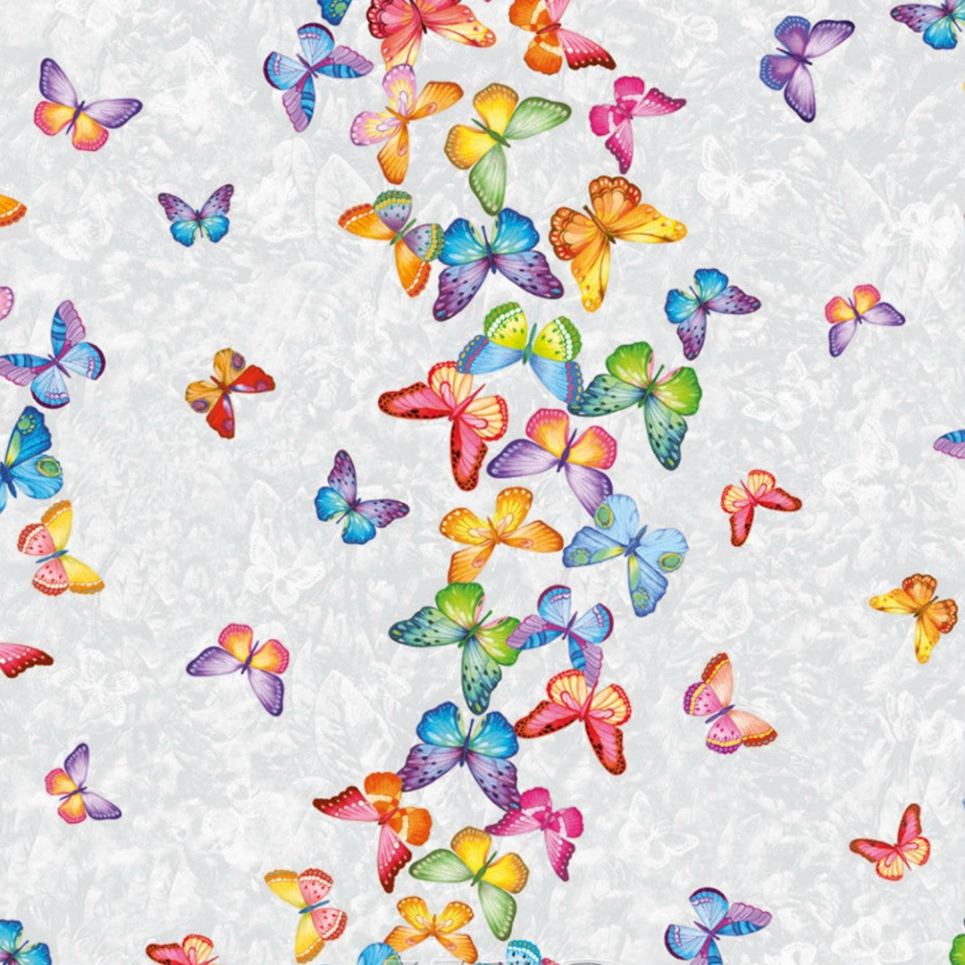 Voksdug med sommerfugle på række og i mange farver
