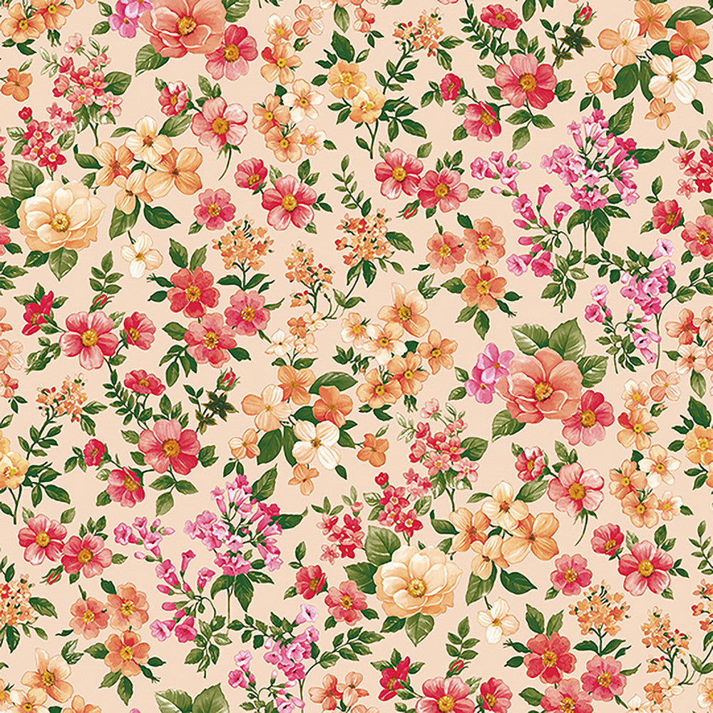 Symfoni af blomster - Voksdug med blomster i sarte orange og pink farver