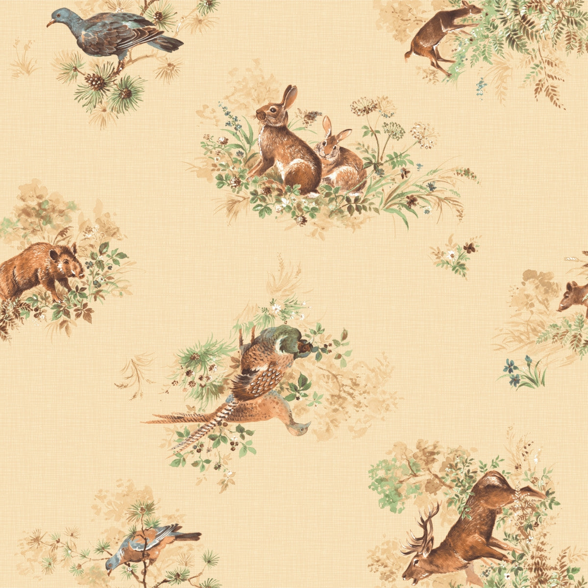 Varena Beige, voksdug med jagt motiver i retro stil