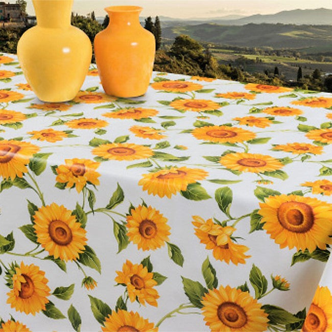 Solsikker - Voksdug i gule og orange farver på hvid bund