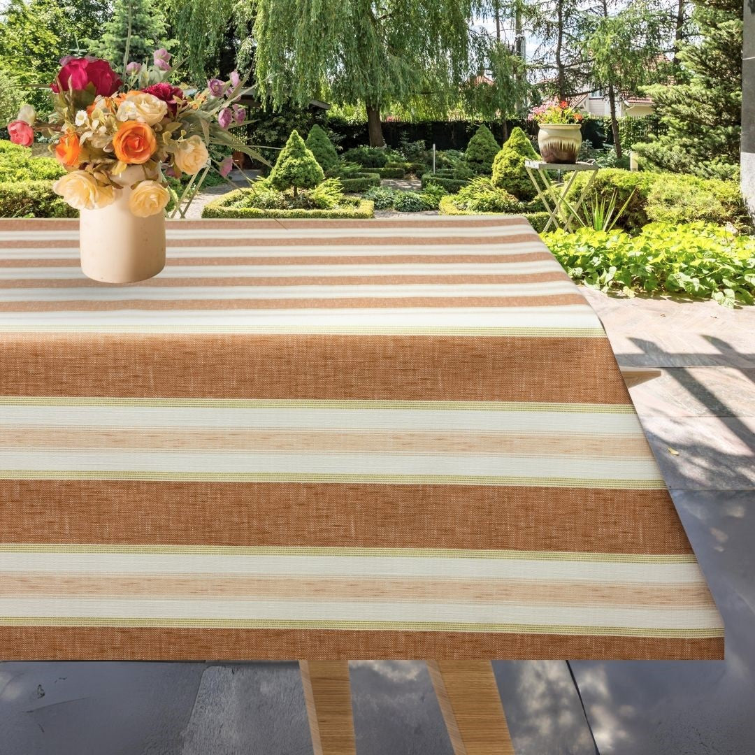 Volmer Striber Nougat - Voksdug med hørlook til havebord