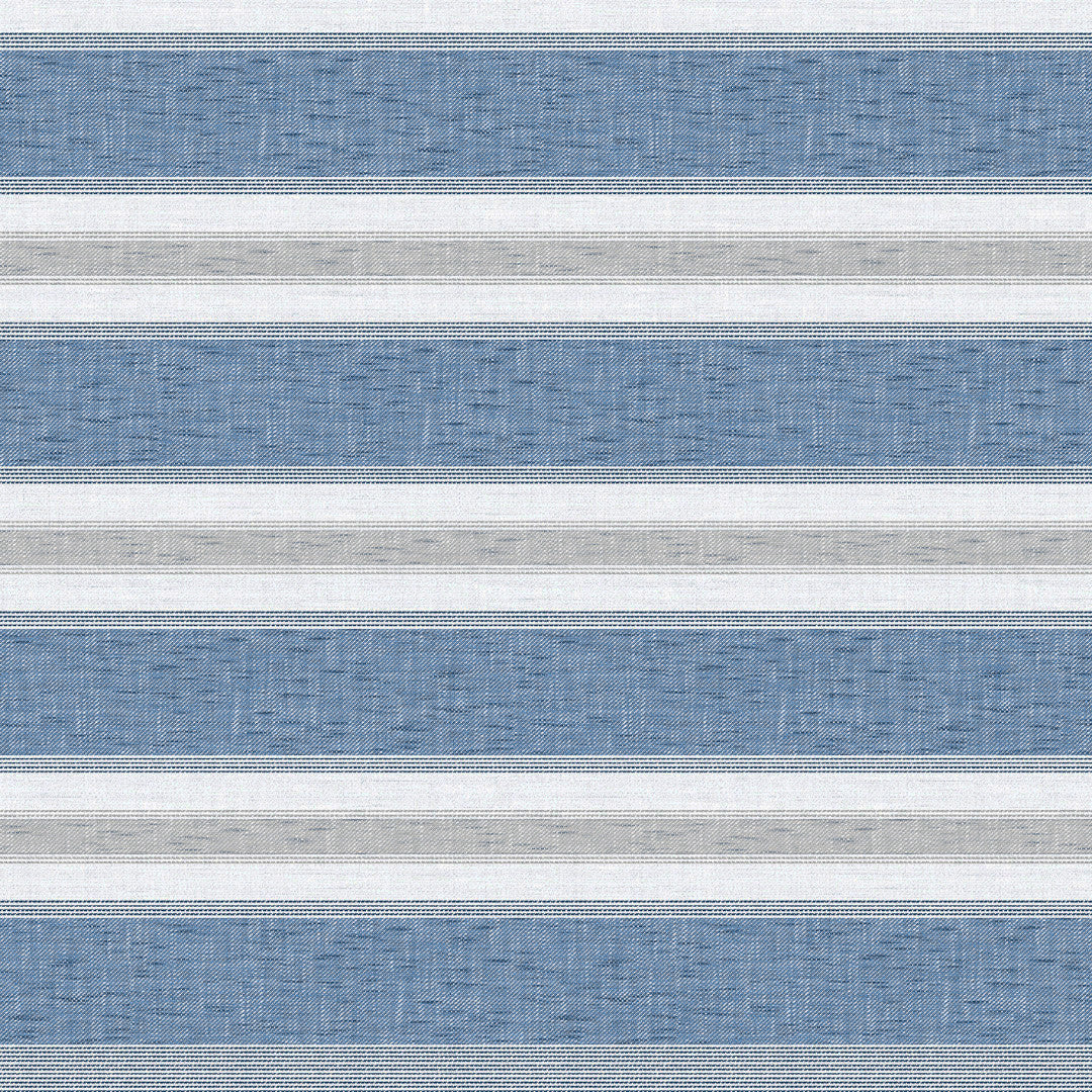 Volmer Striber Denim blå - Glat voksdug med hørlook
