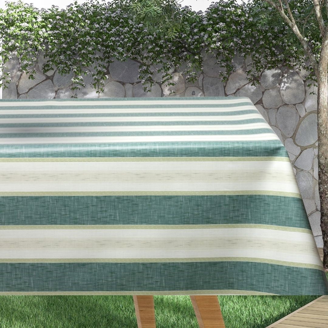 Volmer Striber Søgrøn - Glat voksdug med hørlook til havebord