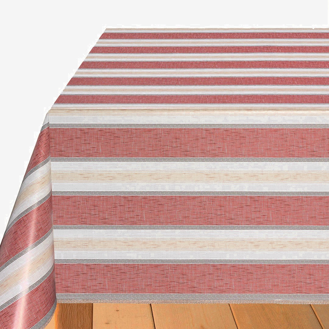 Volmer Striber Terracotta - Glat voksdug med hørlook