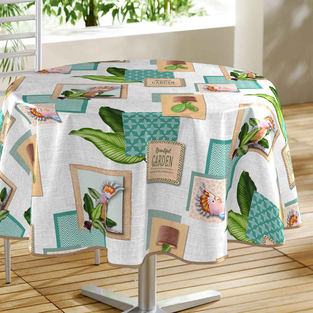 Wallys White - Rund voksdug "smuk have" , Ø 155 cm