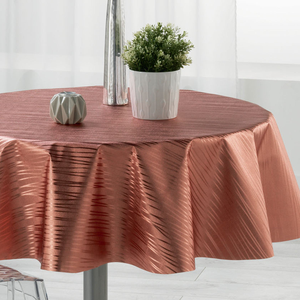 Metallise Wavy pink - Rund voksdug, Ø 155 cm