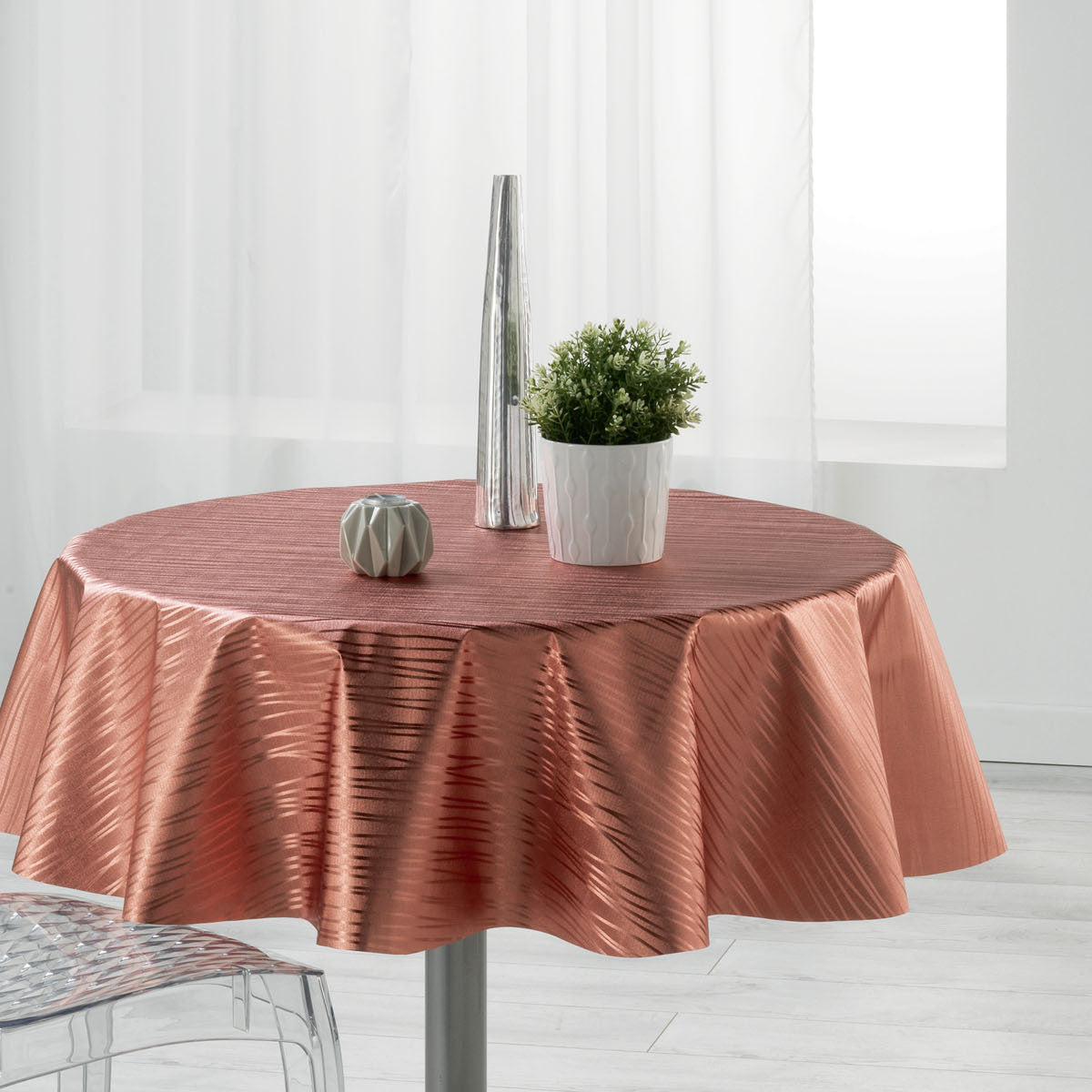 Metallise Wavy pink - Rund voksdug, Ø 155 cm