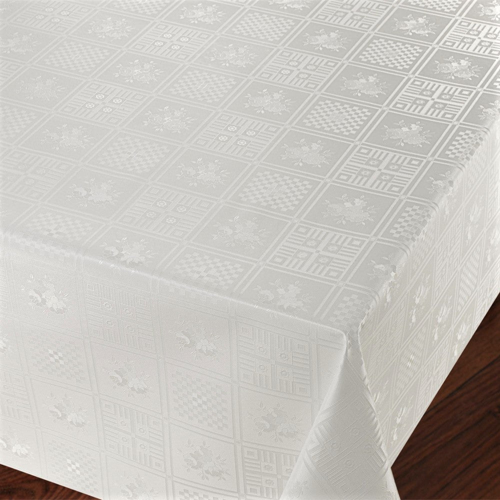 White Rose, damask præget hvid voksdug med roser