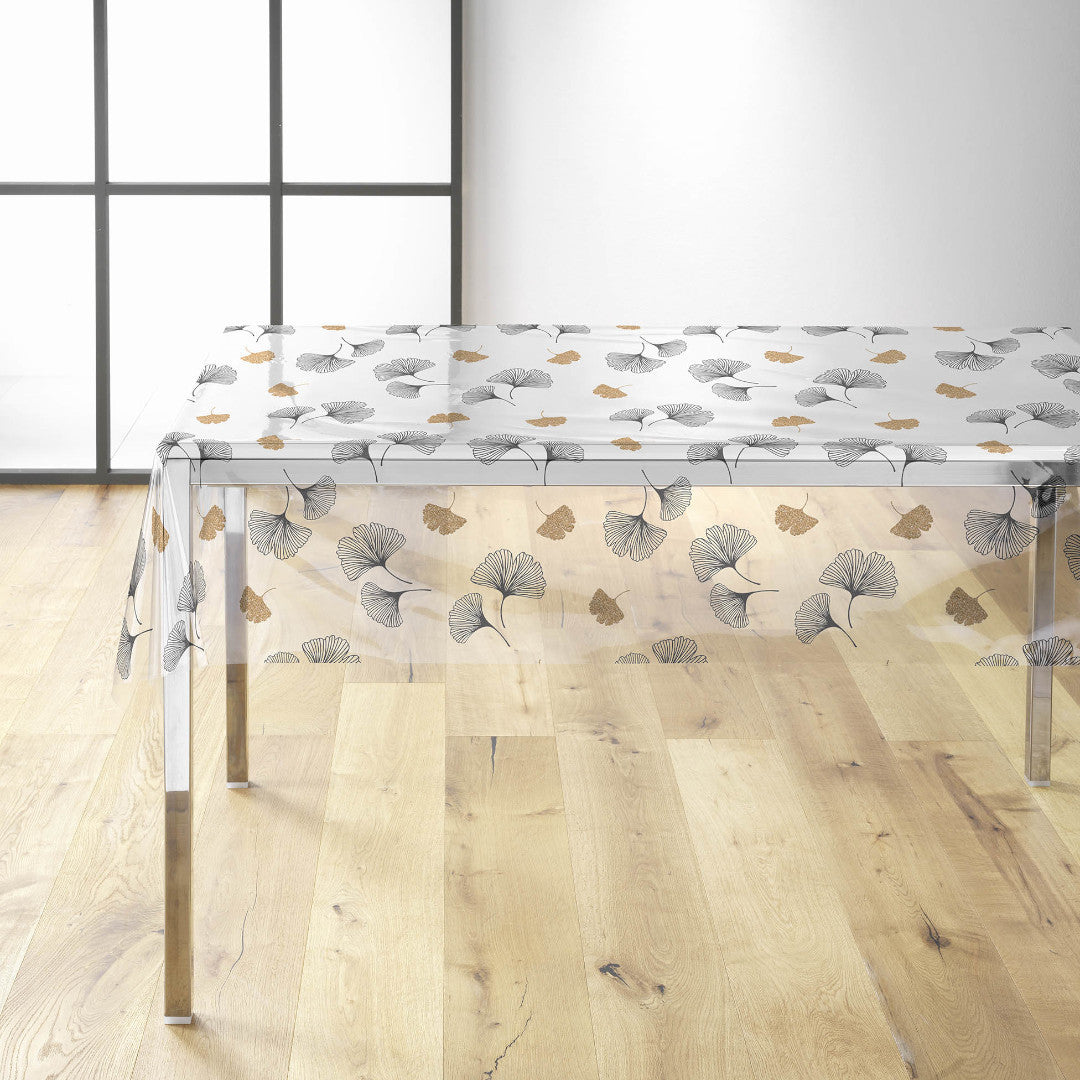 Ylisse - Gennemsigtig voksdug med ginkgo blade i sort og guld, miljø