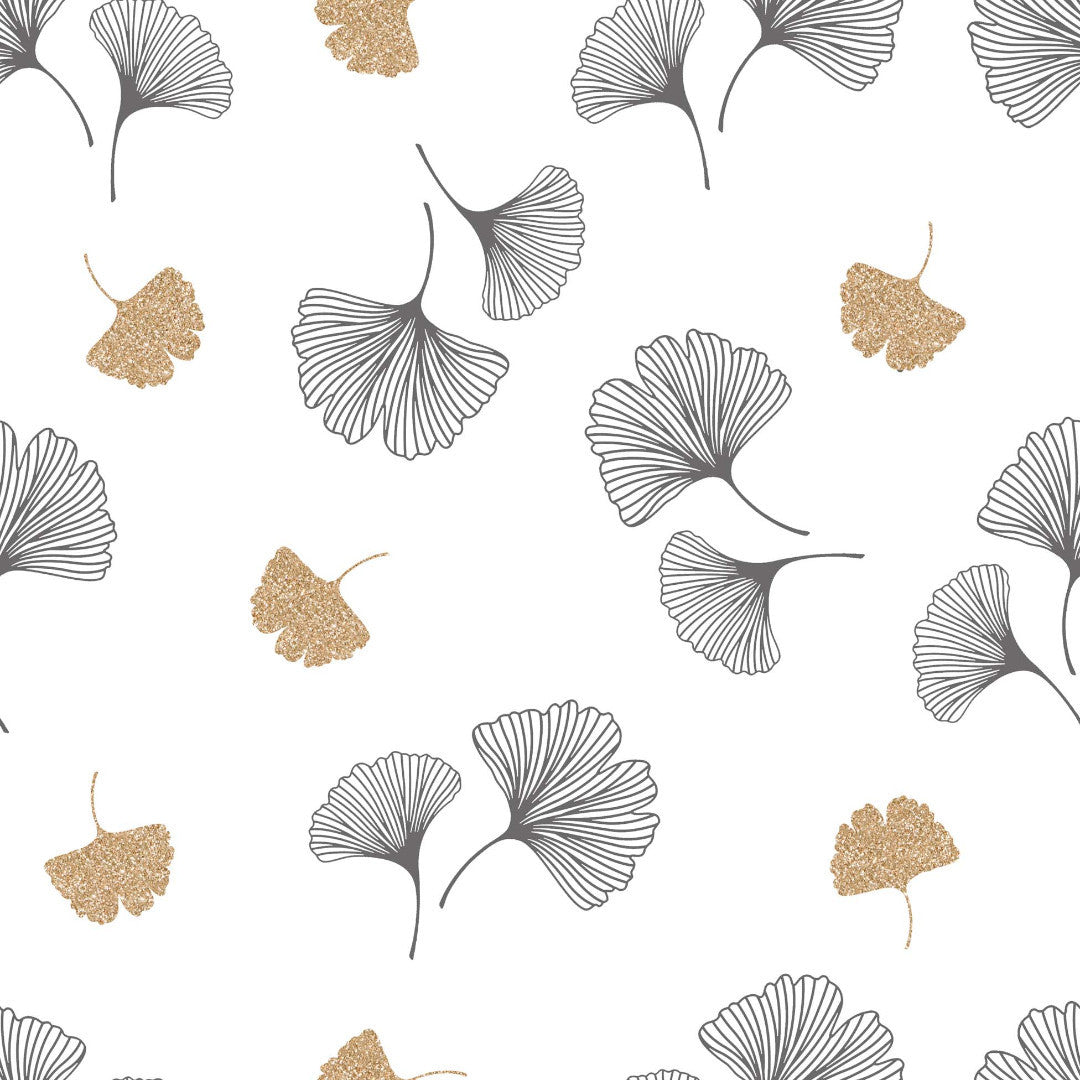 Ylisse - Gennemsigtig voksdug med ginkgo blade i sort og guld
