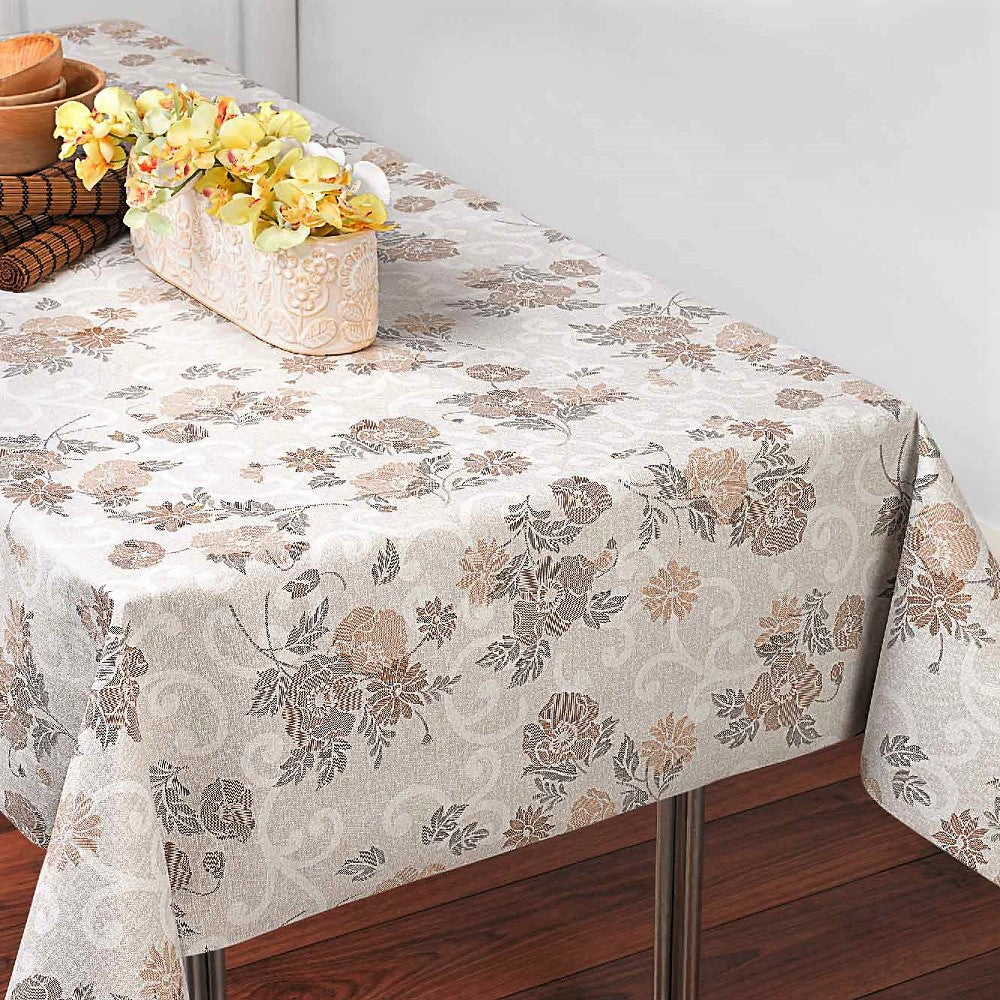 Misty Beige Flower - voksdug med snørklede blomster