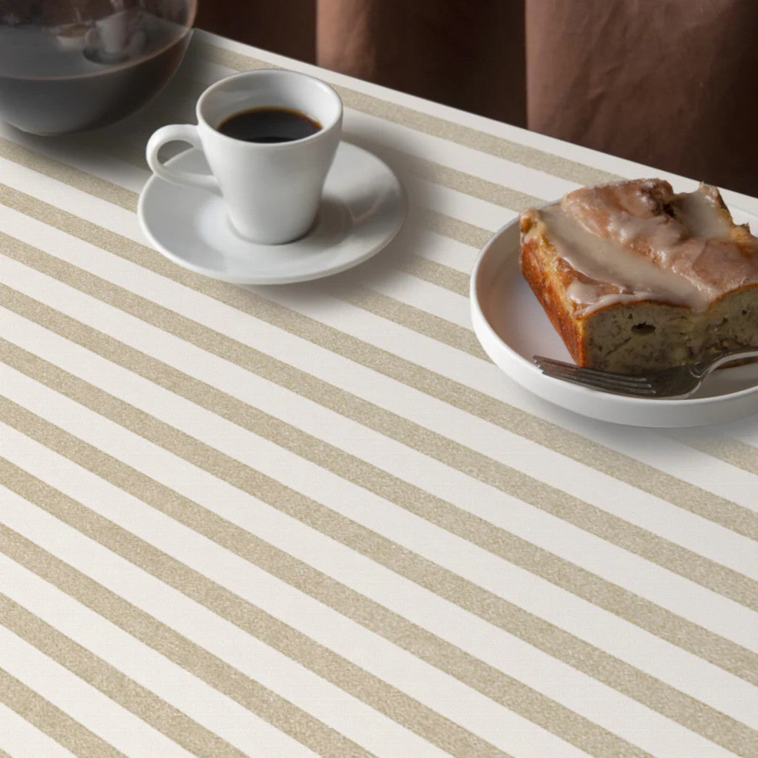 2. sortering Aria Beige/offwhite - Voksdug med striber i hørlook