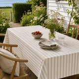 Aria Beige/offwhite - Voksdug med striber i hørlook, havemiljø