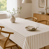 Aria Beige/offwhite - Voksdug med striber i hørlook, stuemiljø