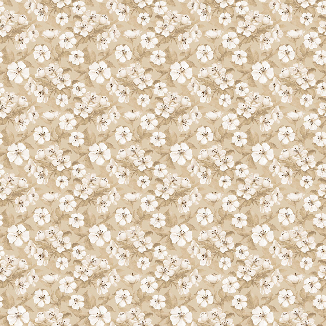 Blomsterflor Beige – Let præget voksdug med hvide blomster, mønster